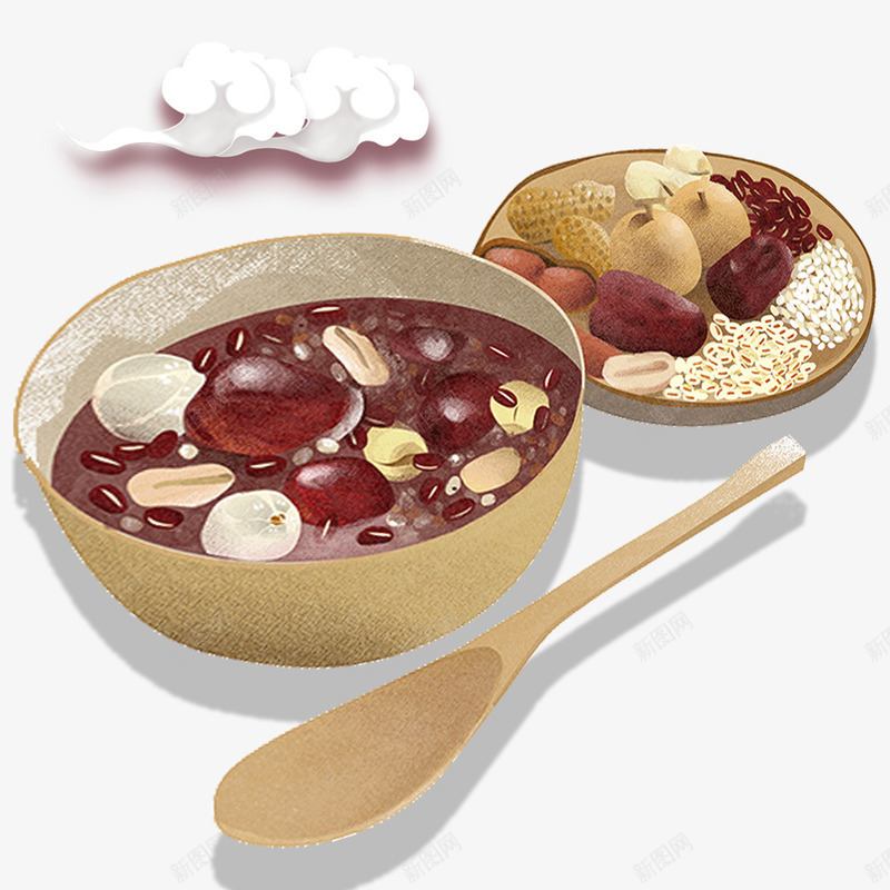 腊八粥手绘插画psd免抠素材_新图网 https://ixintu.com 传统美食 传统节日 海报装饰 腊八粥 腊八节 节日 节日海报 食物
