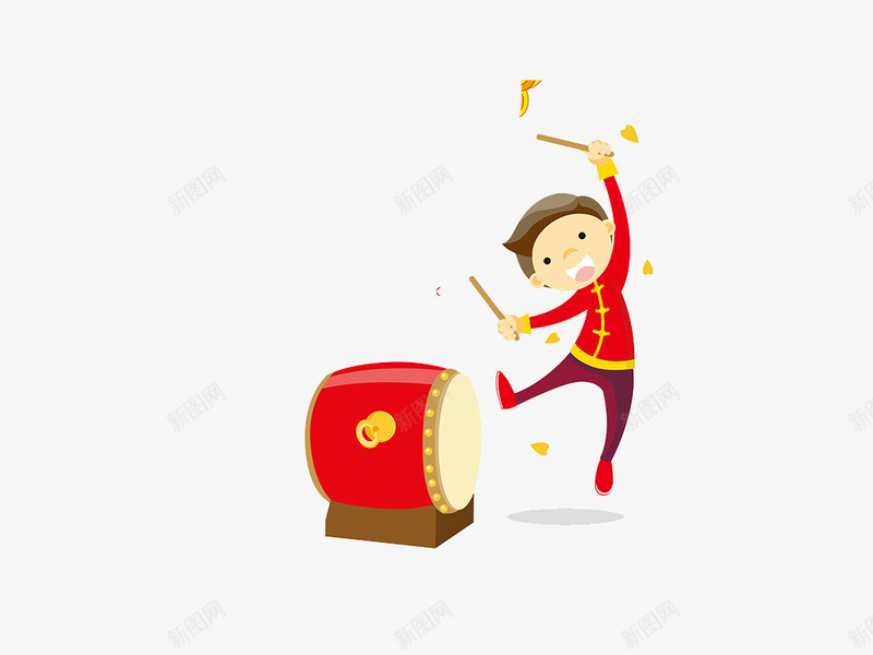 卡通风格过年儿童击鼓png免抠素材_新图网 https://ixintu.com 儿童 卡通 卡通小年 喜庆 小年 敲鼓 红色 舞狮 财神爷 过年