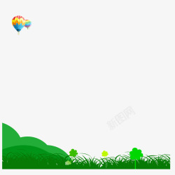 背景装饰绿色草坪热气球素材