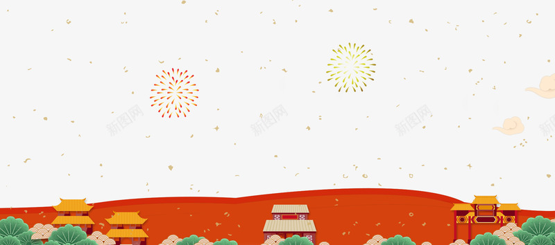 红色中国风新年庆典png免抠素材_新图网 https://ixintu.com 中国风建筑 新年 新春 春节 烟火 烟花 红色庆典
