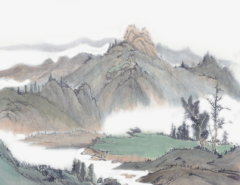 中国山水画png免抠素材_新图网 https://ixintu.com 中国风 中国风山脉 山脉 水墨画 自然 艺术