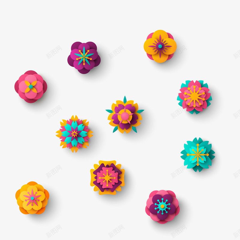 卡通彩色花卉png免抠素材_新图网 https://ixintu.com 卡通植物 彩色花卉 新年花卉 春节装饰 背景装饰