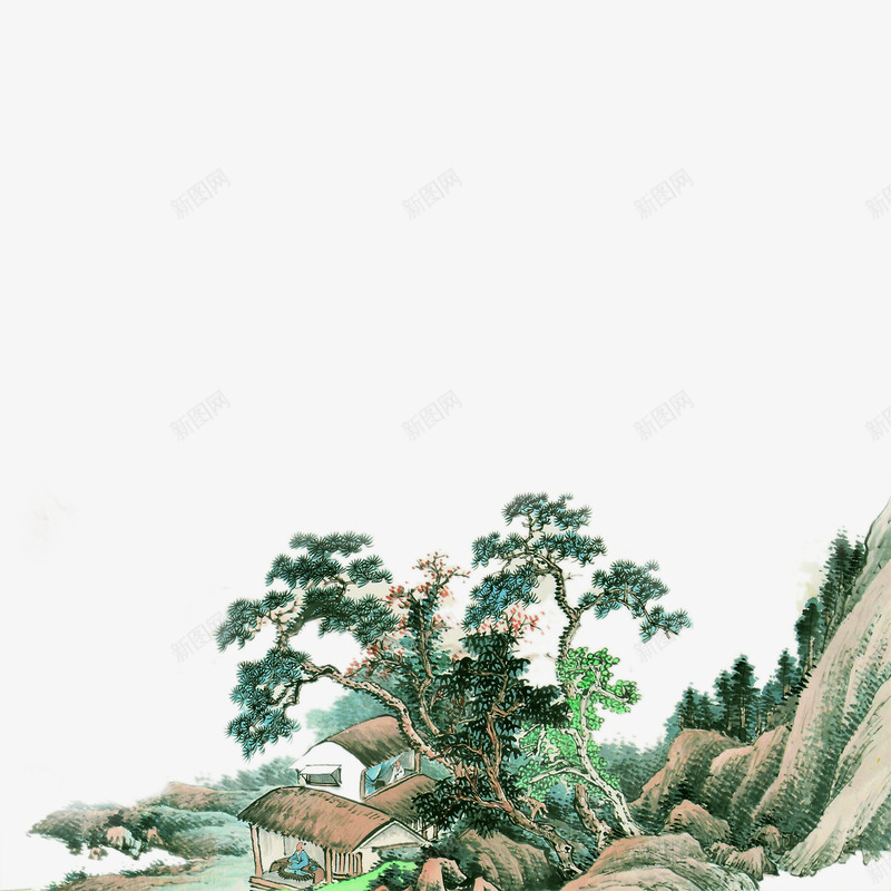 山边小屋png免抠素材_新图网 https://ixintu.com 小屋 山坡 山边小屋 树 水 草屋