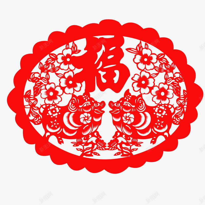 猪年喜庆红色剪纸图矢量图ai免抠素材_新图网 https://ixintu.com 剪纸 吉祥 吉祥如意 喜庆 春节 猪 猪年 福字 红色剪纸 矢量图