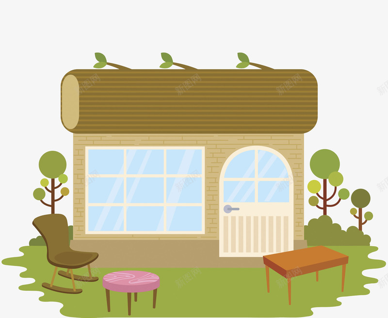 木头形的楼顶png免抠素材_新图网 https://ixintu.com 创意 卡通 商务 彩色 房屋 手绘 木头房顶 桌子 椅子