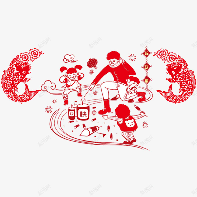 春节剪纸放鞭炮的人物png免抠素材_新图网 https://ixintu.com 人物设计 剪纸 喜庆 放鞭炮 春节 欢乐 玩耍 红色