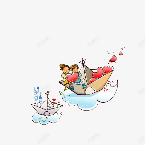 帆船插画png免抠素材_新图网 https://ixintu.com 云朵 卡通人物插画 卡通素材 帆船 插画