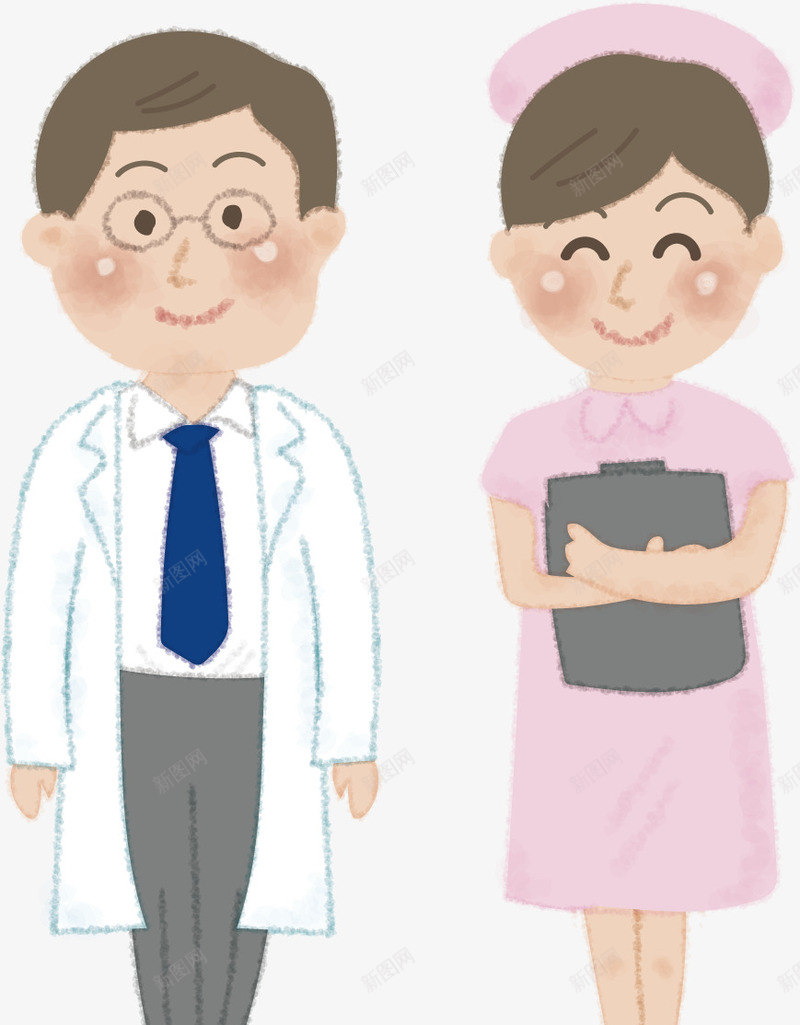 手绘护士和医生职业装展示png免抠素材_新图网 https://ixintu.com 医生 手绘 护士 职业装