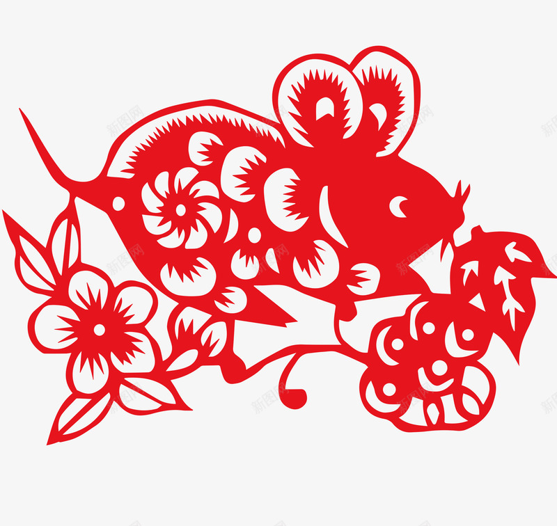红色喜庆鼠年剪纸png免抠素材_新图网 https://ixintu.com 剪纸 窗花 鼠年 鼠年剪纸 鼠年窗花