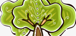 手绘绿色卡通大树装饰素材