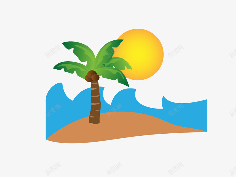 夏日海滩矢量图ai免抠素材_新图网 https://ixintu.com 卡通 椰树 海滩 阳光 矢量图