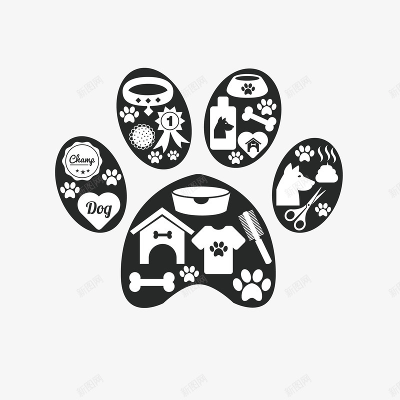 剪影宠物狗用具狗掌印图标png_新图网 https://ixintu.com 剪刀 剪影 宠物 木梳 狗 狗屋 狗掌 狗掌印 狗爪 狗骨头 碗 简约 项圈 黑色