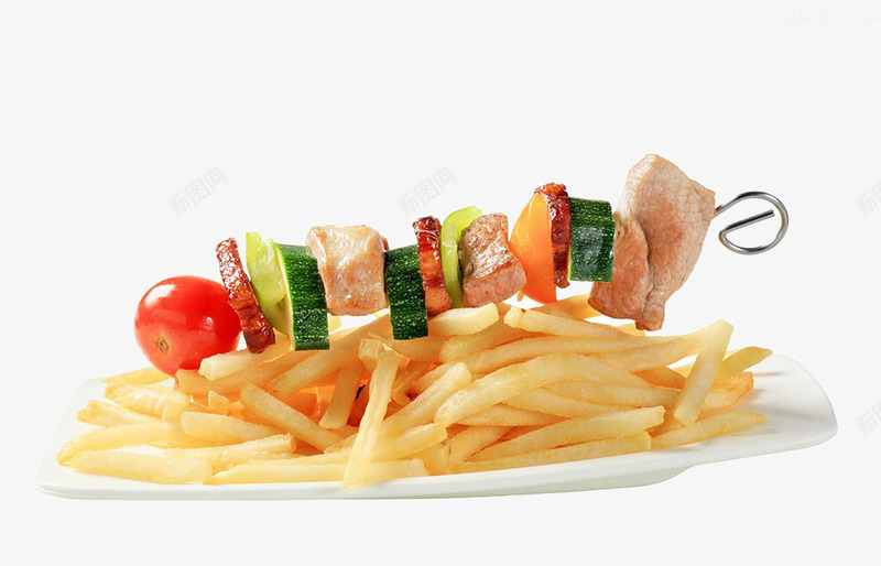 猪肉蔬菜串png免抠素材_新图网 https://ixintu.com 实物 扦子 炸串 炸土豆丝 炸薯条 猪肉 猪肉蔬菜串 番茄 盘子 薯条 高清图片 黄瓜