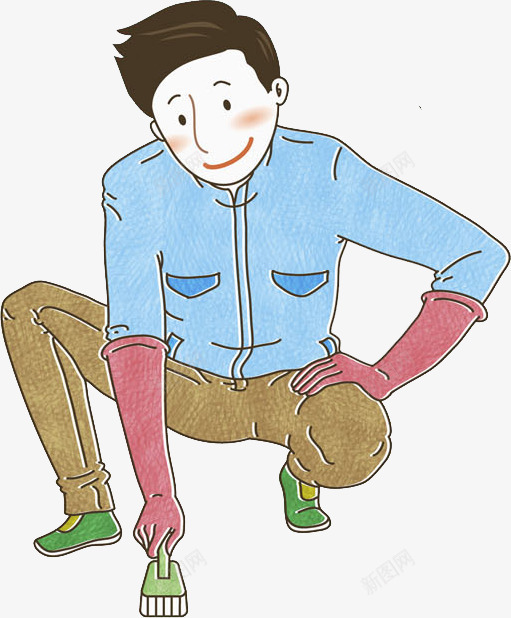 卡通蹲着的那人png免抠素材_新图网 https://ixintu.com 卡通 工服 帅气的 抱膝 清洁工 男人 蓝色的 蹲着的