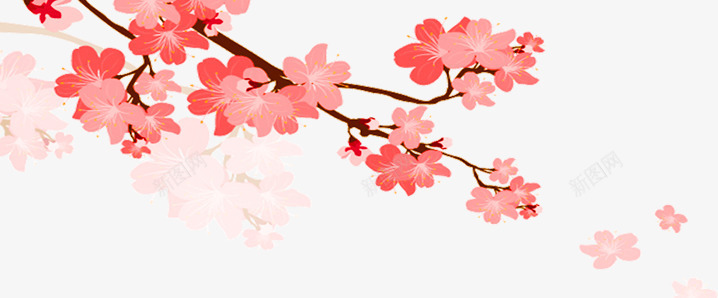 红色中国风花枝植物png免抠素材_新图网 https://ixintu.com 新年 新春 春节 桃花 红色植物 花枝 过年