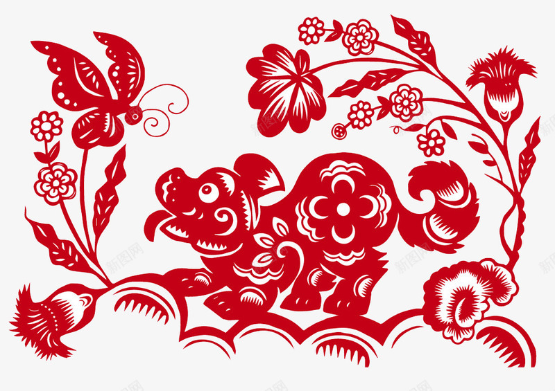 2018春节狗年剪纸png免抠素材_新图网 https://ixintu.com 狗年剪纸 矢量剪纸 红色剪纸 装饰图 装饰画
