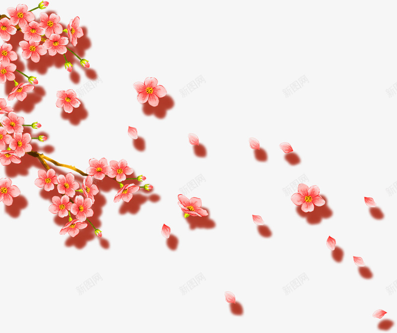 粉色中国风美丽花枝png免抠素材_新图网 https://ixintu.com 新年 新春 春节 枝条 桃花 花枝 花飘落 过年 飞舞花瓣
