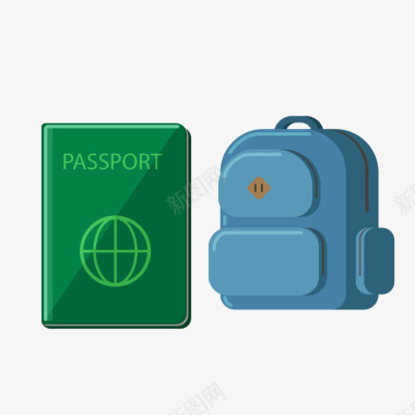 蓝色旅行背包旅游主题元素素矢量图图标图标