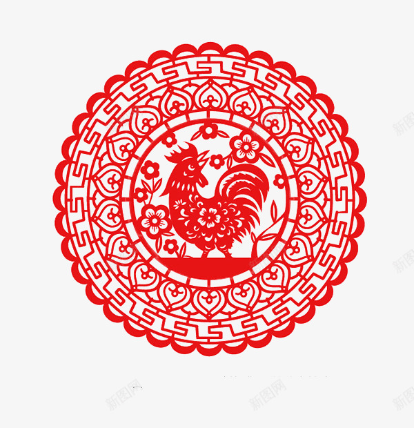金鸡一唱传佳讯图png免抠素材_新图网 https://ixintu.com 2017鸡年 春节剪纸 生肖剪纸 窗花 贴纸 鸡剪纸