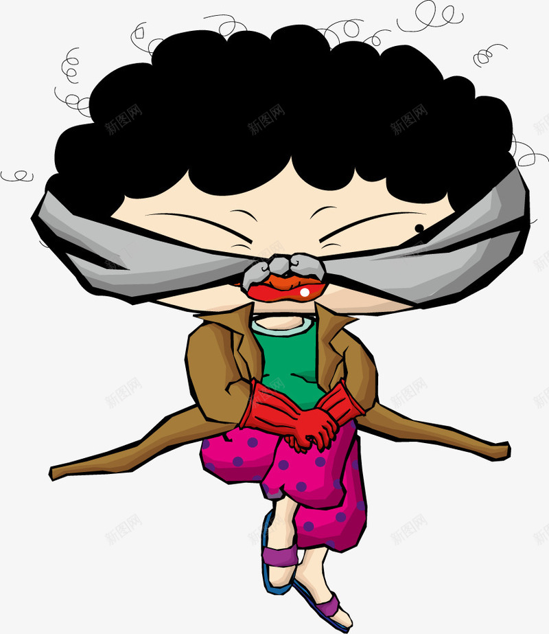 捂住鼻子的女人png免抠素材_新图网 https://ixintu.com 卡通 卷发 头巾 女人 手绘 灰色 红色 黑色