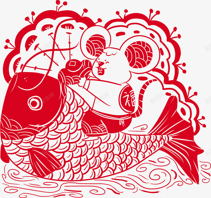 鼠年年年有余剪纸png免抠素材_新图网 https://ixintu.com 剪纸 红色鼠年剪纸 鼠年剪纸 鼠年窗花