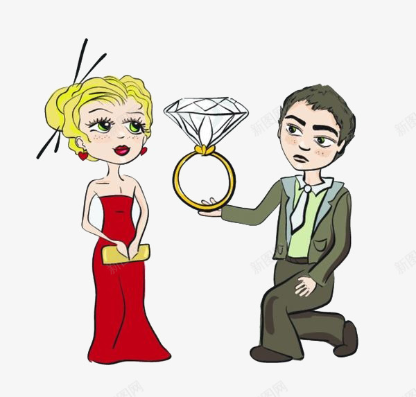 卡通求婚的男人png免抠素材_新图网 https://ixintu.com 免抠新娘 免抠男女 卡通 大钻戒 婚礼 求婚的男人 红色的衣服