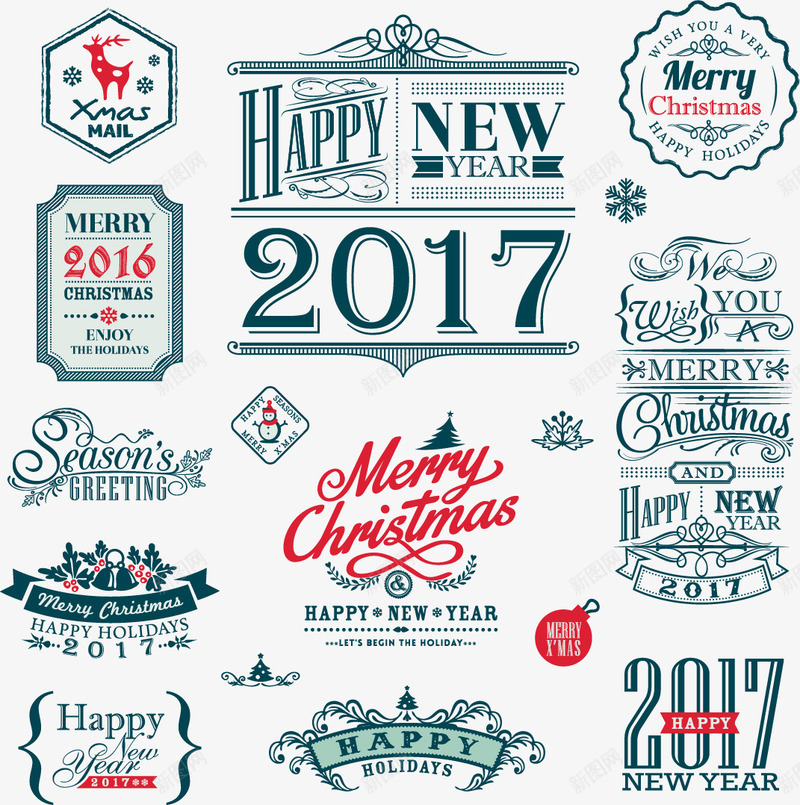 蓝色复古新年标签合集png免抠素材_新图网 https://ixintu.com 2017快乐 免扣png 免费png 免费png素材 圣诞节标签 蓝色标签 雪人标签