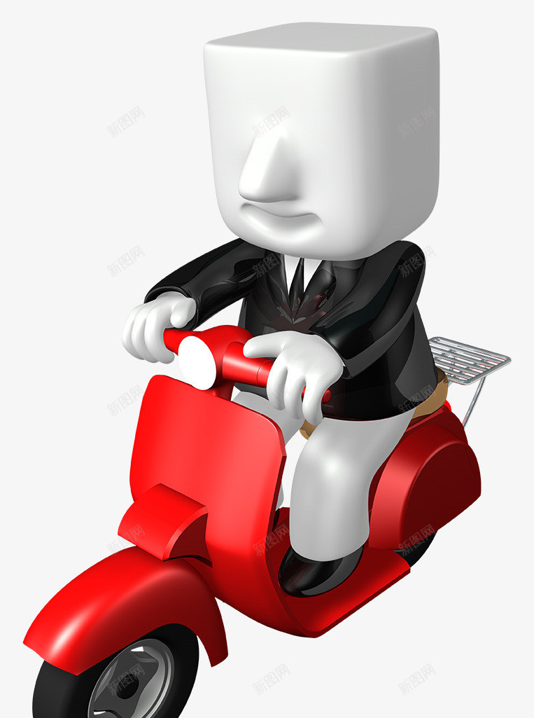 卡通立体小人骑红色电瓶车png免抠素材_新图网 https://ixintu.com 人物 卡通 卡通电瓶车 男人 立体小人 红色电瓶车 马路 骑车