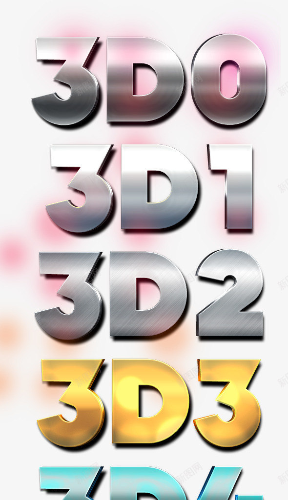 3D立体标题海报必备字体png_新图网 https://ixintu.com 3D立体字体 数字 标题 特效 科技