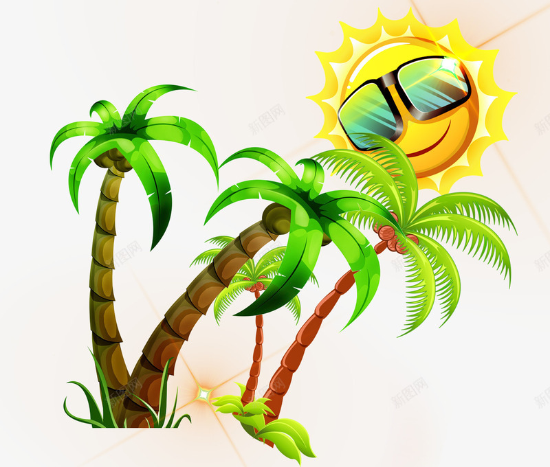 卡通夏天太阳椰子树png免抠素材_新图网 https://ixintu.com 卡通太阳 卡通椰子树 夏天 夏日海滩