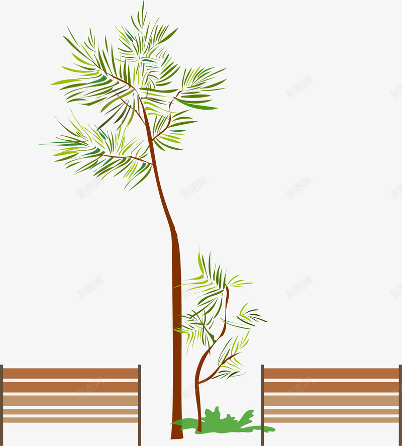 手绘大树长椅png免抠素材_新图网 https://ixintu.com 大树长椅 手绘 绿色