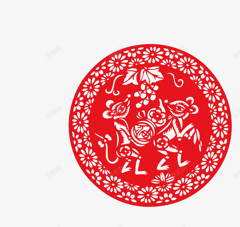 鼠年传统中国风窗花png免抠素材_新图网 https://ixintu.com 剪纸 窗花 鼠年 鼠年剪纸 鼠年窗花