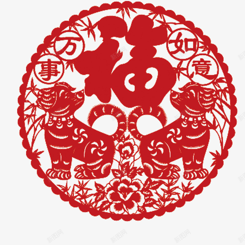 狗年剪纸福字png免抠素材_新图网 https://ixintu.com 剪纸风格 新年 春节 海报装饰 狗年 福字 窗花 红色 除夕