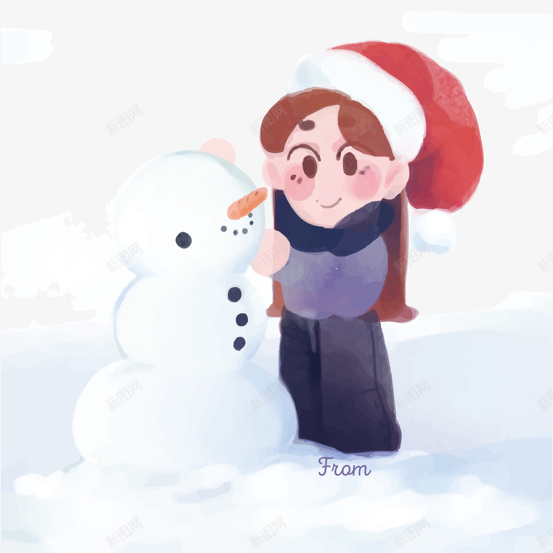 玩雪小朋友png免抠素材_新图网 https://ixintu.com 可爱 堆雪人 女孩 水彩 玩雪
