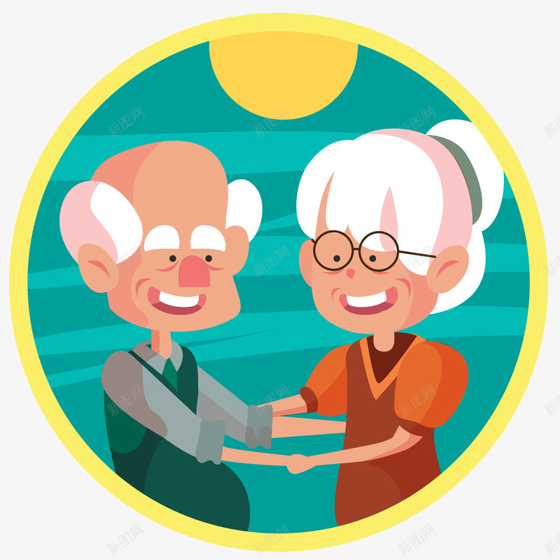 扁平幸福老年夫妻插画png免抠素材_新图网 https://ixintu.com 圆形 幸福 开心 扁平