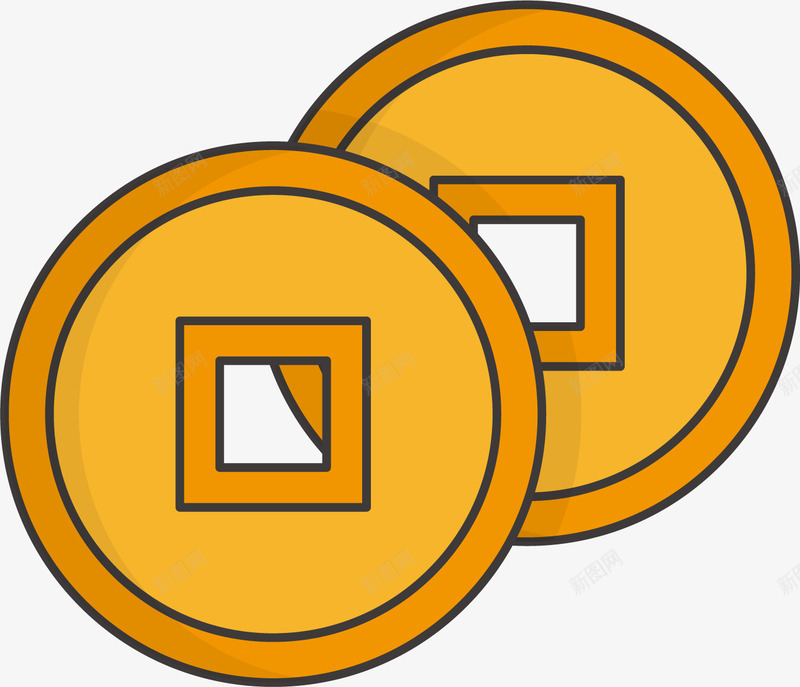金色新年钱币元素矢量图ai免抠素材_新图网 https://ixintu.com 创意 圆孔 扁平化 手绘 新年 春节 线稿 财富 金色 矢量图