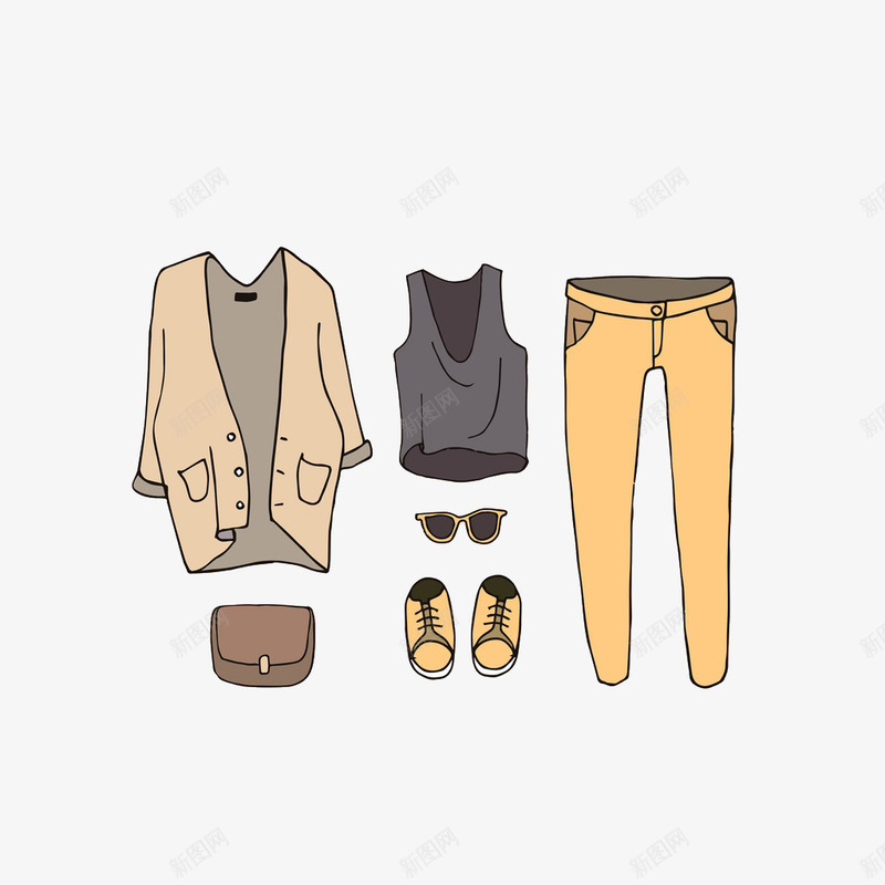 卡通秋季女装png免抠素材_新图网 https://ixintu.com 外套 女包 女鞋 服饰搭配 裤子