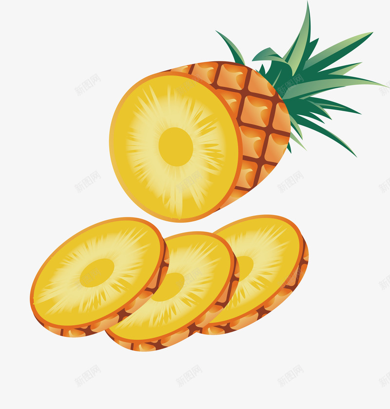 手绘切片的菠萝水果形png免抠素材_新图网 https://ixintu.com 亚热带水果 切片的 手绘 水果 清新自然 清爽 热带 菠萝 黄色