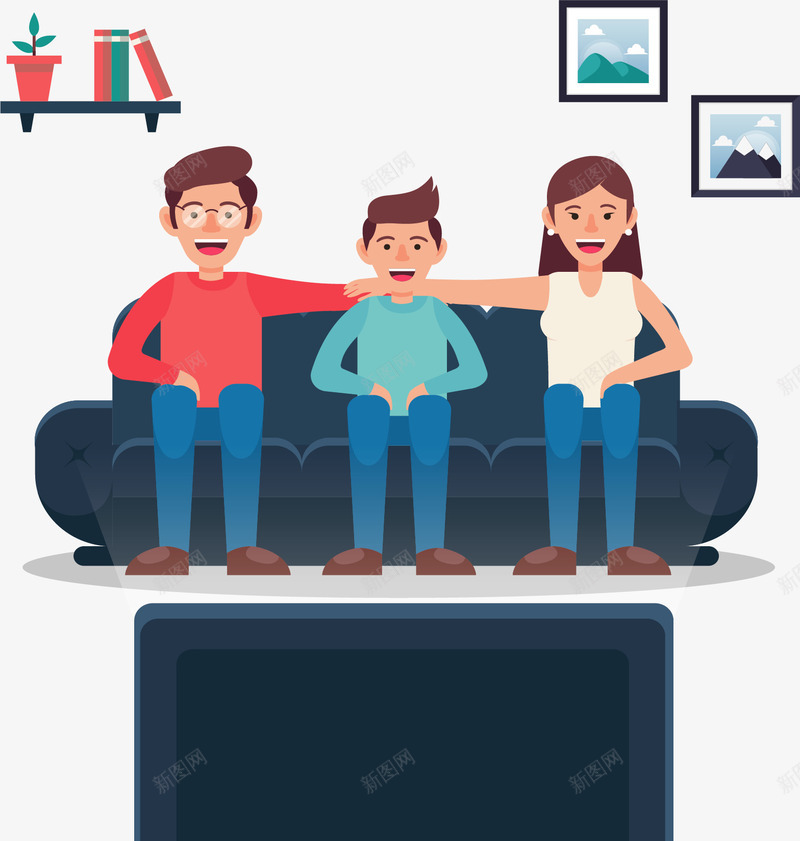 一家三口人一起看电视矢量图ai免抠素材_新图网 https://ixintu.com 一起看电视 三口之家 全家福 全家福照片 坐着看电视 幸福一家人 看电视 矢量png 矢量图