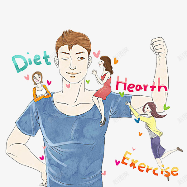 强壮的男人png免抠素材_新图网 https://ixintu.com 卡通 女人 帅气的 强壮的 手绘 爱心 男人 英文字