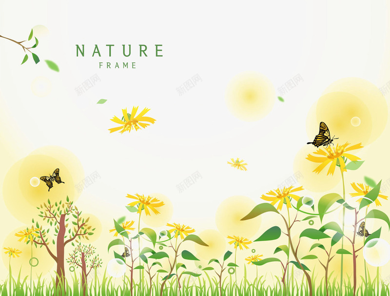 夏天的景色png免抠素材_新图网 https://ixintu.com 大树 绿叶 蝴蝶 黄花