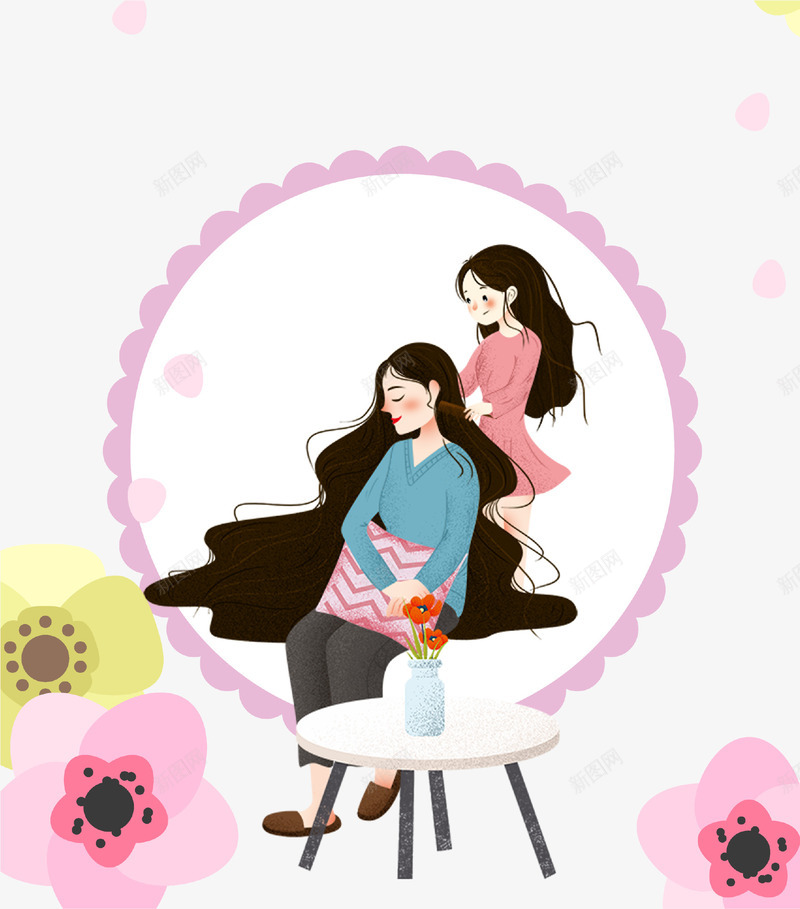 卡通手绘感恩母亲插画psd免抠素材_新图网 https://ixintu.com 卡通手绘 小女孩 感恩母亲 插画 母亲 花朵