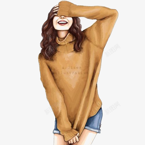 秋冬穿搭png免抠素材_新图网 https://ixintu.com 卡通 大笑 女人 手绘 插画 时尚 秋冬 驼色