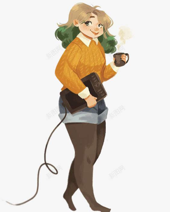 胖女孩png免抠素材_新图网 https://ixintu.com 卡通 少女 手绘 插画 时尚 秋冬