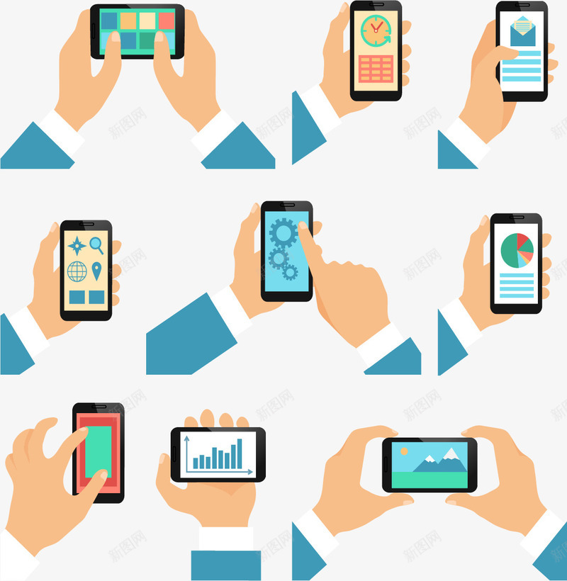 手拿手机点击图矢量图eps免抠素材_新图网 https://ixintu.com 使用手机 手拿手机 手机端 矢量素材 移动产品 矢量图