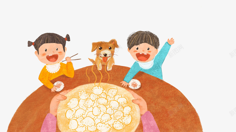 手绘卡通插画春节吃饺子png免抠素材_新图网 https://ixintu.com 卡通插画 可爱插图 吃饺子 手绘 春节 节日插画