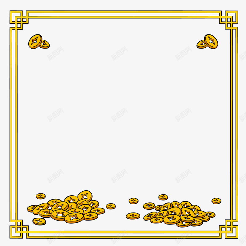 卡通新年金币边框png免抠素材_新图网 https://ixintu.com 卡通金币 新年装饰 春节装饰 背景装饰 金色边框