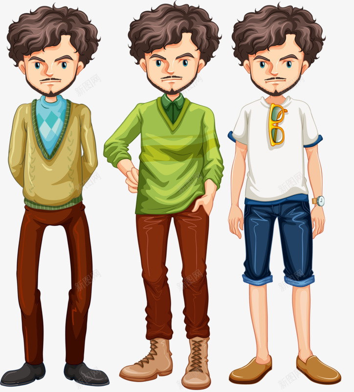 三个男人png免抠素材_新图网 https://ixintu.com 卡通 手绘 男人