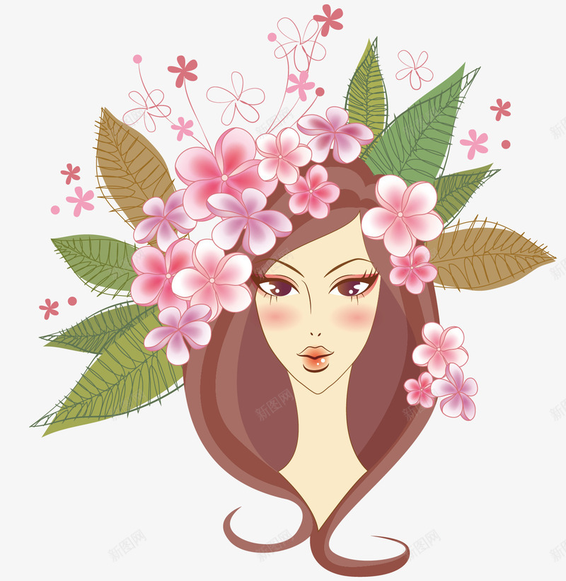 美丽女孩矢量图ai免抠素材_新图网 https://ixintu.com 女孩 漂亮 花朵 花环 长发 矢量图