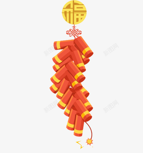 黄色中国风福字鞭炮png免抠素材_新图网 https://ixintu.com 中国风鞭炮 放鞭炮 新年 新春 春节 爆竹 福字鞭炮 过年
